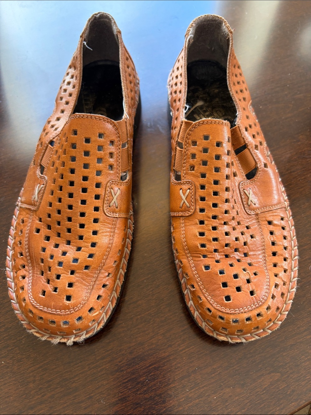 Rieker Men's Tan Perforated Leather Slip-On Loafers